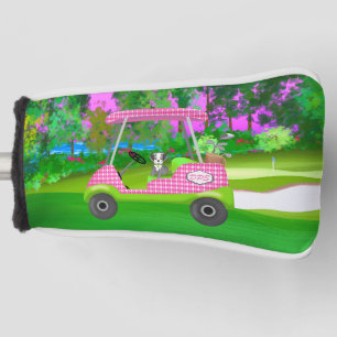  Golf Cart With Cute Schnauzer And Initials  Head Cover