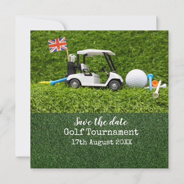Golf  Cart with England Flag Save the Date  (Front)