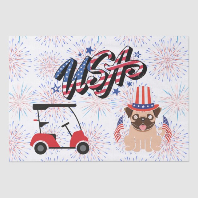 Golf cart with flag of America for 4th July   Tissue Paper (Front)