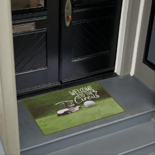 Golf cart with golf ball welcome to the circus  doormat