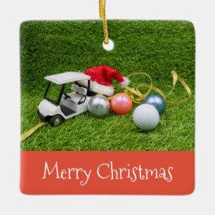 Golf cart with golf balls and Christmas Gifts Ceramic Ornament