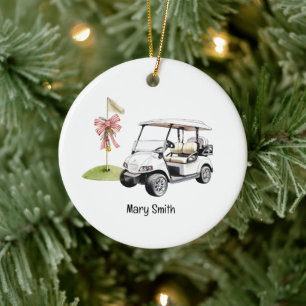 Golf Cart with Golf Flag  Ceramic Tree Decoration