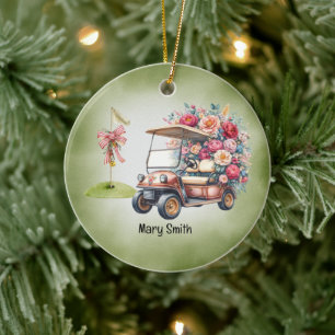 Golf Cart with Golf Flag  Ceramic Tree Decoration