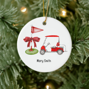 Golf Cart with Golf Flag  Ceramic Tree Decoration