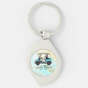 Golf  Cart with  Monogram for golfer swirl marble  Key Ring