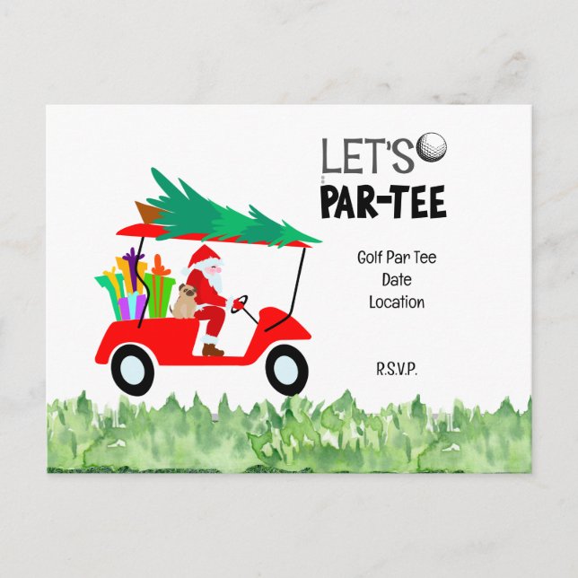 Golf cart with Santa Claus Let Par Tee Golfer   Postcard (Front)