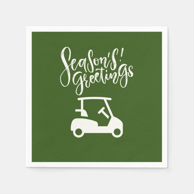  Golf cart with Season's Greeting on green   Napkin (Front)