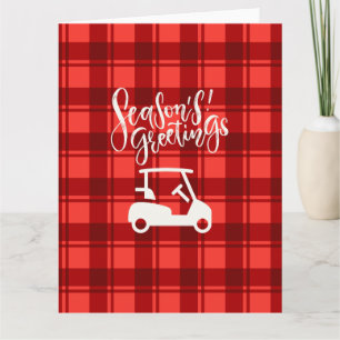 Golf cart with Season's Greeting on Red Christmas Card