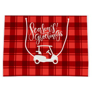  Golf cart with Season's Greeting on Red Christmas Large Gift Bag