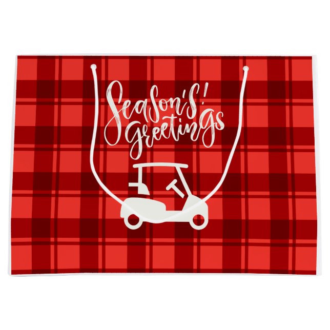  Golf cart with Season's Greeting on Red Christmas Large Gift Bag (Front)