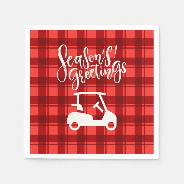  Golf cart with Season's Greeting on Red Christmas Napkin (Front)