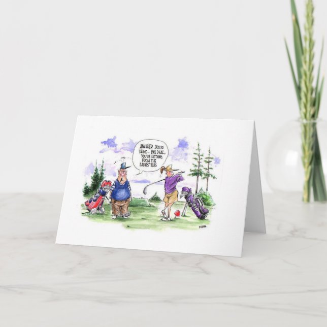Golf cartoon greeting card: Ladies tee Card (Front)