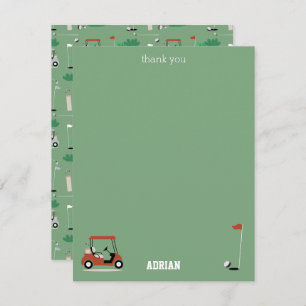Golf Carts Modern Golfer Golf Theme Kids Thank You Card