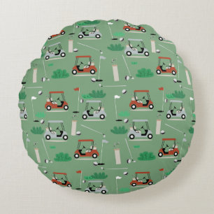 Golf Carts Modern Golfer Golf Theme Pattern Round Cushion