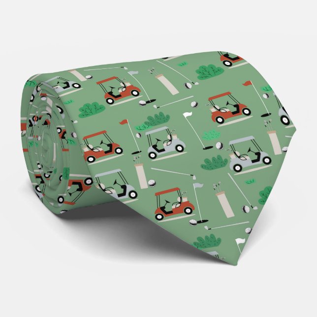 Golf Carts Modern Golfer Golf Theme Pattern Tie (Rolled)