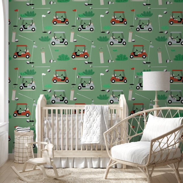 Golf Carts Modern Golfer Golf Theme Pattern Wallpaper (Kids)