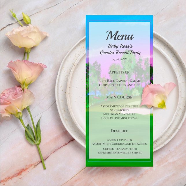Golf Carts On Course Gender Reveal Baby Shower Menu (Creator Uploaded)