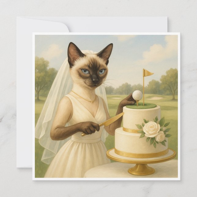 Golf Cat bride Golfer is cutting cake Bachelorette Invitation (Front)