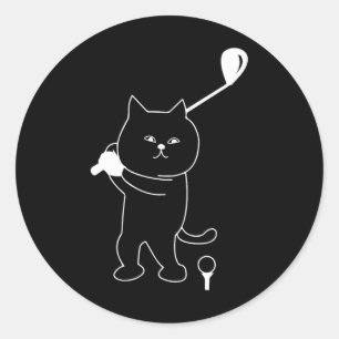 Golf Cat Dad Men Golfing Golfer Club Putting Funny Classic Round Sticker
