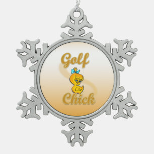 Golf Chick Snowflake Pewter Christmas Ornament