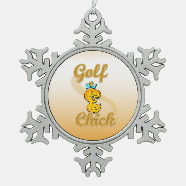 Golf  Chick Snowflake Pewter Christmas Ornament (Front)