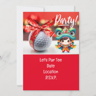 Golf Chinese New Year with ball and red ribbon  Invitation