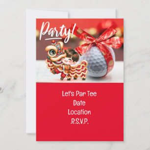 Golf Chinese New Year with ball and red ribbon  Invitation