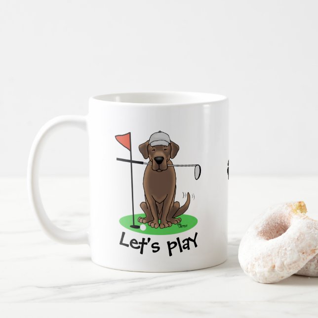 Golf Chocolate Labrador Retriever Dog - Cute Coffee Mug (With Donut)