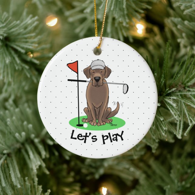 Golf Chocolate Labrador Retriever Dog - Funny Ceramic Tree Decoration (Tree)