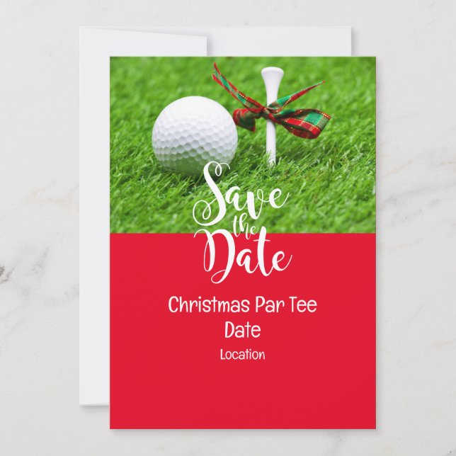 Golf Christmas ball with Christmas ribbon and tee Invitation (Front)
