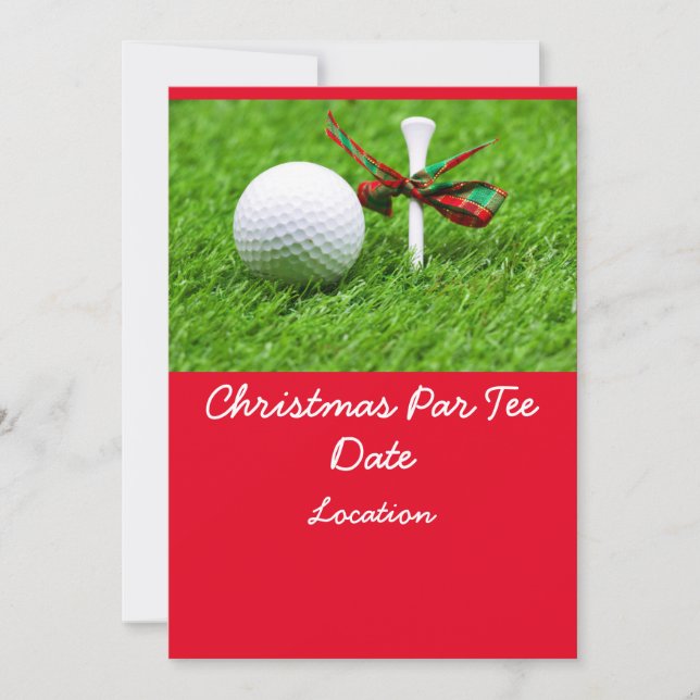 Golf Christmas ball with Christmas ribbon and tee Invitation (Front)