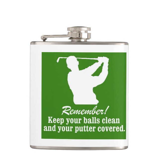 Golf Christmas balls putter humour golfing golfer Hip Flask (Front)