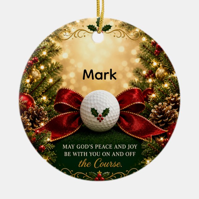 Golf Christmas Blessing for Golfer Ceramic Tree Decoration (Front)