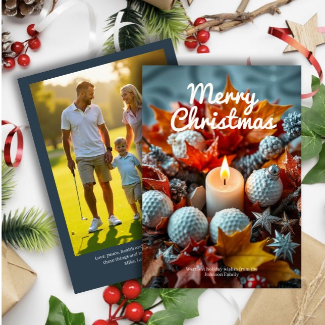 Golf Christmas Candle • Family Photo Navy Holiday Card (Creator Uploaded)