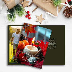 Golf Christmas Candle • Family Photo Olive Holiday Card