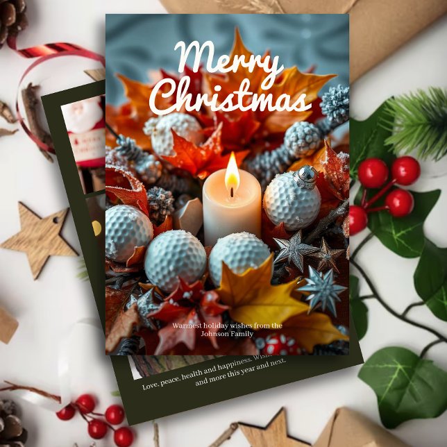 Golf Christmas Candle • Family Photo Olive Holiday Card (Creator Uploaded)