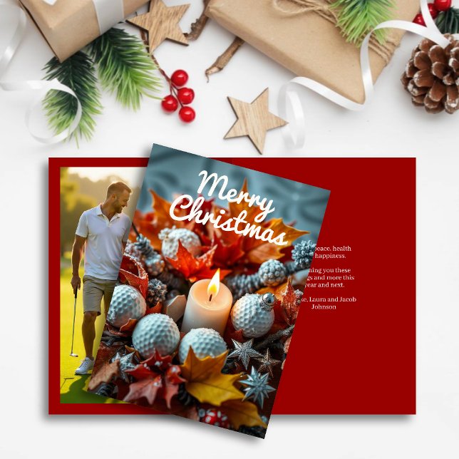 Golf Christmas Candle • Family Photo Red Holiday Card (Creator Uploaded)