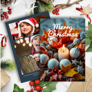 Golf Christmas Candle• Three Photo Navy Holiday Card