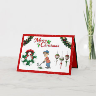 Golf Christmas Card with a Cartoon Figure