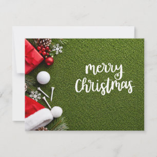 Golf Christmas card with golf and tee on green