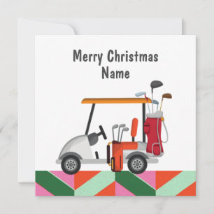 Golf Christmas card with Golf cart and club golfer
