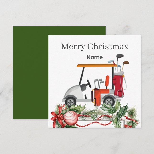 Golf Christmas card with Golf cart and club golfer (Front/Back)