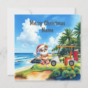 Golf Christmas card with Golf cart and club golfer
