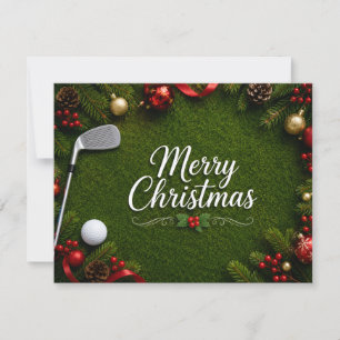 Golf Christmas card with Santa Claus and golf ball