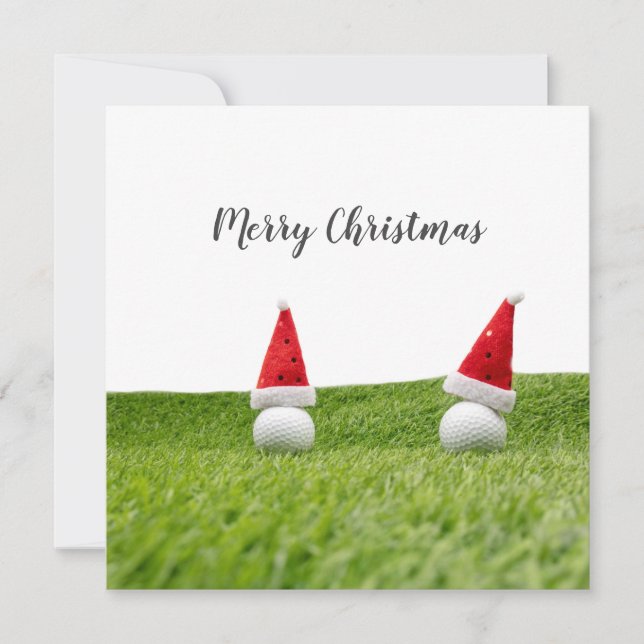 Golf Christmas card with Santa hat on green (Front)