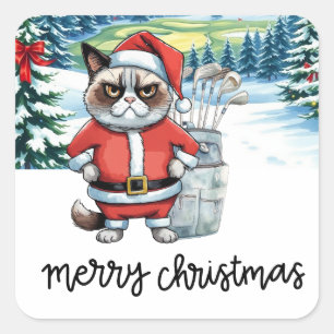 Golf Christmas Cat Golfer Square Sticker