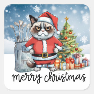 Golf Christmas Cat Golfer Square Sticker