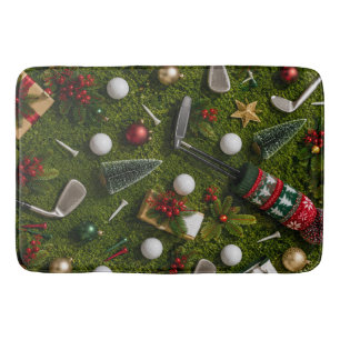 Golf Christmas Flat Lay on Putting Green Bath Mat
