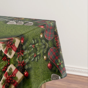 Golf Christmas Flat Lay on Putting Green Tablecloth