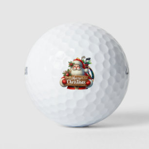 Golf Christmas Gift with Santa Golfer at golf flag Balls
